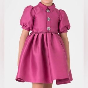 Mama Luma Girl’s Enchanting Brooch Puff Sleeve Dress - Size 5-6